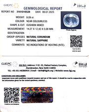 9.09/CT Natural White Sapphire with Govt Lab Certificate (4551)